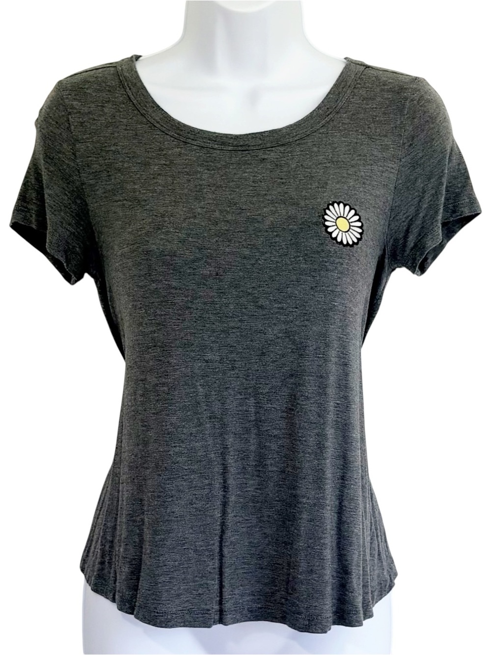 AMERICAN EAGLE Soft & Sexy Daisy Embroidered Baby Tee Gray XS